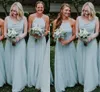 2021 Custom Made Simple Chiffon Bridesmaid Dresses Floor Length Spaghetti Straps Halter Beach Maid of Honor Gown Plus Storlek