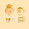 Baby porslin Lovely Cartoon Barn Foderdiskar Kids Dish Bamboo Fiber Serveware Set med skål Gaffelkopp Skedplatta 5PCS 210226