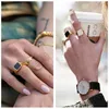 Cluster Ringe Frauen Gothic Rock Punk Siegelring Minimalist Schwarz Quadrat Statement Stempel Schmuck Edelstahl Metall Chunky Band315S