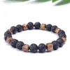 Pulseras de piedra de lava volcánica negra Natural para hombre