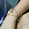 Bangle 2022 Imitation Pearl Cuff Bangles For Women Statement Alloy Geometric Grid Bracelet Wedding Fashion Jewelry