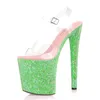 Sandales 20cm vert pôle danse chaussures discothèque rétro paillettes hauts modèles plate-forme femmes strip-teaseuse talons bout ouvert sexy fétiche