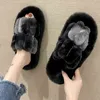 Winter indoor vrouwen bont slipper zachte xurious kleur matching vitaliteit psh vamp open teen faux warme ladi slaapkamer slippers