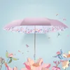 Dwuwarstwowa Warstwa Parasol Parasol Deszcz Kobiety Wiatroodporny Drewniany Uchwyt 3 Składany Anti-UV Parasol Girl Flower Parasol na prezent