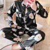 Est Silk Pamas für Frauen Süßes Cartoon Pyjama Frau Elegant Long Sleeve Homewear Damen Nachtwäsche Sets PJS 211215