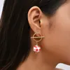 Pendientes colgantes a cuadros rojos y blancos con estampado de madera redondos a la moda para mujer, pendientes colgantes de Metal de Color dorado geométrico Simple, joyería