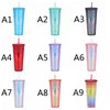 Çivili Soğuk Kupası 24 OZ 710 ml Çift Duvar Mat Glow Koyu Kahve Kupa Plastik Tumbler Ile Saman Özel Logo YFAX3111