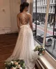 Booma Delicate Lace Beach Gowns Wedding Dress Plunging Neckline Illusion Boho Bride Dresses Bow Back A-Line Tulle Gowns