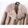 女性の毛皮のフェイク2021ウィンターラムリアルコートワンピースミッドレングスファッション暖かくて太い服