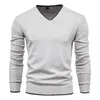 Mäns Tröjor V Neck Sweater Varm bomull Mjukt Casual För Män Klassisk Koreansk Fashion Pullover Med Ribbing Edge