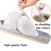 Winter Cross Band Fur Slippers For Women 3cm Heel Soft Plush Furry Indoor Ladies Platform Shoes Open Toe Fluffy House Slippers