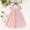 Micol Emriy Princess Dress Kids 100% bomull Gaze Birthday Party Dress Baby Girls Färgglada Rainbow Kids Dress Girls Gift 0-6 Ye Q0716