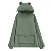 Harajuku Bluza Damskie Bluzy Sweet Japonia Top Kreatywny Szycie Trójwymiarowe Cute Frogs Pullover Kieszonkowe Kieszonki 210927