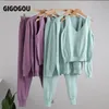 Gigogou 3 pcs de malha ternos de manga longa jaqueta cardigan camisola camisola tanque de tanque moda sólido traje conjunto casual tracksuits 210714