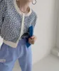 韓国スタイルの女性花柄プリントニットカーディガン春青いデイジープリントセータークロップトップカジュアルルーズニットアウターウェア210529