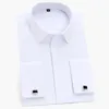 Francja Spinki do mankietów Mężczyźni Biznes Tuxedo Koszule Kwadratowy Kołnierz Z Długim Rękawem Przycisk Zakryty Zwykła Solidna Social Formalna Koszula 210628