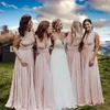 2022 Criss Cross Straps Ärmlös En Linje Satin Long Bridesmaid Dress Sexig Evening Party Prom Formal Dresses