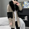 Большой меховой воротник траншея пальто мужские зимние пальто бархатные пышные длинные куртки с мехом с капюшоном элегантная теплая одежда