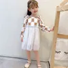 新しい夏のファッション漫画のレタースタイルの子供女の子服長袖ベアプリントドレスベビーガールプリンセスドレス2-8年G1218