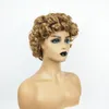 Krótkie kręcone brązowe peruka syntetyczna z grzywką symulacji ludzkich włosów peruki do włosów do czarnych białych kobiet K07