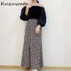 Kuzuwata Vintage High Taille Print Trompete Rock Frühling Sommer einfache Frauen Röcke Japan Style Elegantes Temperament Jupe 210306