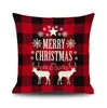 Red Checks Christmas Pillow Case Santa's Wish List Joy Jingle Bells XMAS Theme Happy New Year Decoration Cushion Cover