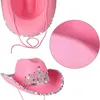 Berets Western Cowboy Caps قبعة رعاة البقر الوردية للنساء فتاة Tiara عطلة أزياء ريشة كبيرة التاج Acces Q7B0