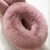 2021 Söt kaninöron Fluffy House Tofflor Kvinnor Vinter Vardagsrum Varma Plush Slides Kvinna Mjukt Inomhus Skal Heel Flat Skor Y1007