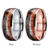 New Couple Ring Men Women Tungsten Wedding Band Wood Arrows Inlay Rose Gold Ring for Couple Engagement Promise Jewelry