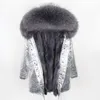 Women's Fur Women's & Faux MAOMAOKONG Natural Raccoon Lining Coat Black Big Collar Gray Thick Warm Jacket Detachable