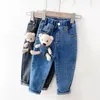 2-6 Jahre Winter Mädchen Jungen Niedlichen Cartoon Bär Jeans Hose Baby Kinder Kinder Dicke Warme Fleece Denim Hosen 210303