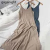 Sexy Women Bottom Solid Knitted Maxi Dress Sleeveless Bodycon Stretchy Dresses Casual Loose Pleated Swing Vestidos 210601