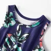 Summer Dark Blue Printed Matching Dresses Outfits Mommy and Me Sleeveless for Mom Daughter 210528