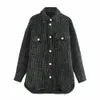 Vintage Kadın Polyester Inciler Moda Bayanlar Kalın Gömlek Ekose Ceket Kadın Streetwear Zarif Kız Boy Ceket Chic 211014