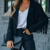 Women's Jackets Fringe Jacket Long Sleeve Faux Suede Personality Open Front Tassel Coat Moto Biker Tops Female Pink