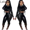 Tute da donna Set da due pezzi Abiti da designer Slim Sexy Collo alto Crop Top Leggings Design dalla fasciatura Tinta unita Slim Bandage Tute in PU