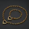 Earrings & Necklace Jewelry Set For Women Gold Tone Stainless Stel Oval Rolo Chain With Heart Charm Bracelet