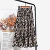 Tigena Leopard Stampa Long Maxi Pieglia per gonna Donne Fashion Elastica Corea Elastica Elastica Alta vita Astetica femmina 210621