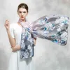 100% szalik dla kobiet Długi druk Luksusowe Naturalne Szale Okładki Blue Floral Lato Damskie Neckscarf Czyste Prawdziwe Szaliki Jedwabne