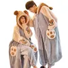 Couple Pajamas Women Autumn And Winter Coral Velvet Men's Thickened Plush Long Nightgown Flannel Warm Bathrobe Set pajama set 211112