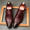 Crocodile Mönster Mens Wedding Monk Strap Dress Shoes äkta kalvläder formella skor dubbla spännen lyxiga spetsiga spetsskor