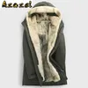 Mäns Läder Faux Azazel Vinter Parka Real Fur Coat Men Lång jacka Hooded Natural Wolf Liner Mens Jackor och Coats Parkas KJ34431