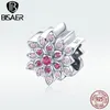 Bisaer Real 925 Sterling Zilver Roze Rode Lotusbloem Kralen Fit Charms Armbanden Armbanden Sterling Zilveren Sieraden EFC038 Q0531