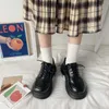 2021spring и осенние женские оксфордские туфли плоские платформы повседневные черные шнуровые кожаные швейные круглые ноги Y0907