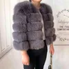 Véritable manteau de fourrure hiver femme chaude naturelle manteau de fourrure de haute qualité Lan luxe mode de luxe 50cm veste courte en gros 211110