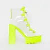 Sandali in gelatina di PVC verde neon Open Toe Lace-up Gladiatore Tacchi alti Scarpe estive Piattaforma Tacco Sandali trasparenti Big Size 42 C0309