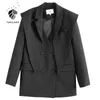 Fansilanen съемный воротник вскользь черный пиджак пальто женщин с длинным рукавом белый офис леди негабаритная женская весенняя куртка 210607