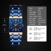 WWOOR azul de aço completo relógio com data automática de luxo negócio quadrado quartzo análogo relógio de pulso à prova d'água Reloj hombre 210527