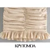KPYTOMOA Kvinnor Chic Fashion Appliques Ruffled Pleated Mini Skirt Vintage High Waist Back Zipper Kvinna Kjolar Mujer 210619