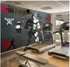 Пользовательские фото обои 3D тренажерный зал Фрески Wallpaper Современные рисованной ностальгические ретро спортивный фитнес-клуб подтягивающий оформление стены